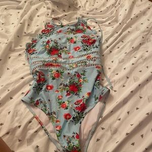 Cupshe blue swimsuit with roses